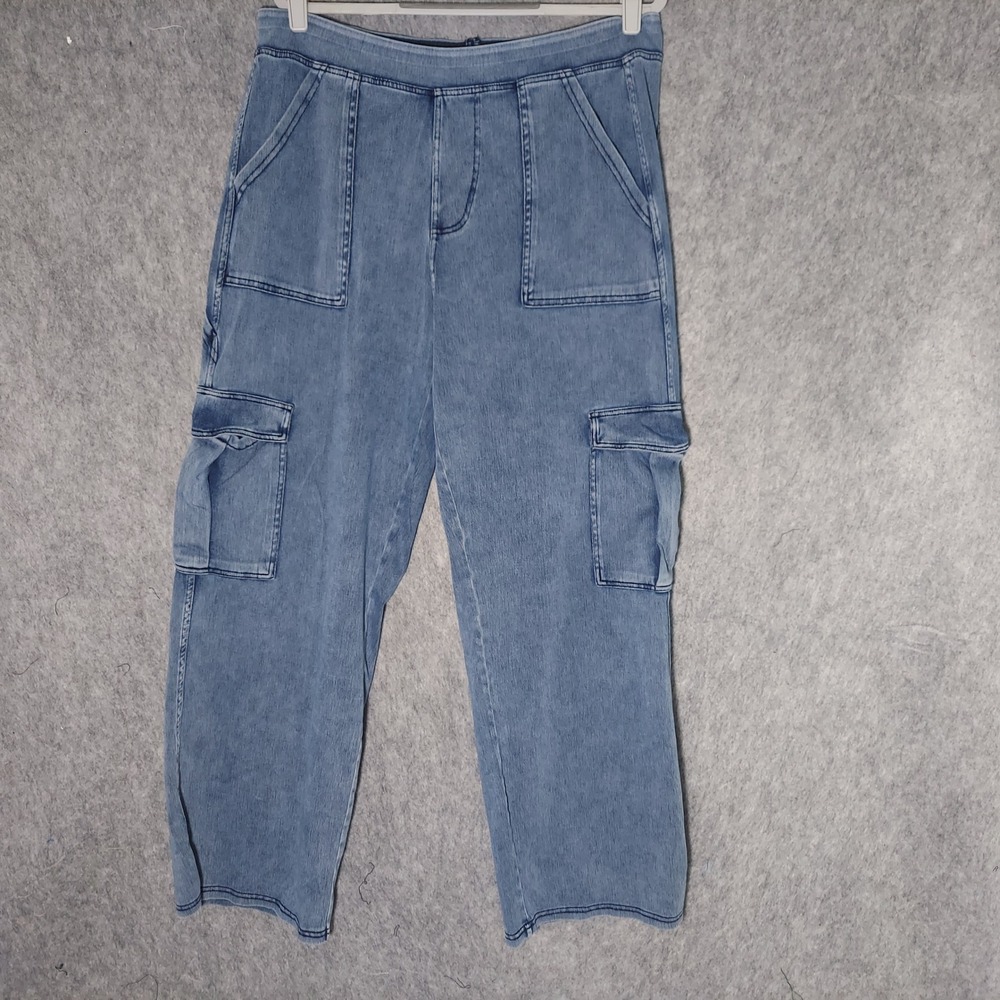 Halara Flex Cargo Pants XL Petite Blue Stonewash Elastic Waist Pocket Stretch